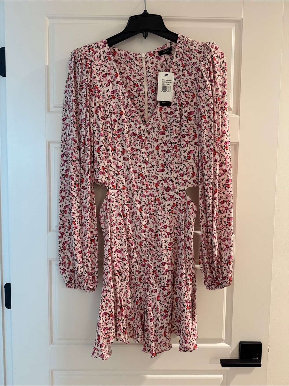 Revolve- AFRM- Floral Long-Sleeve Cutout Mini Dress — Pink & White
